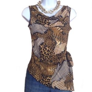 Asymmetrical Mixed Animal Print Top Made in France